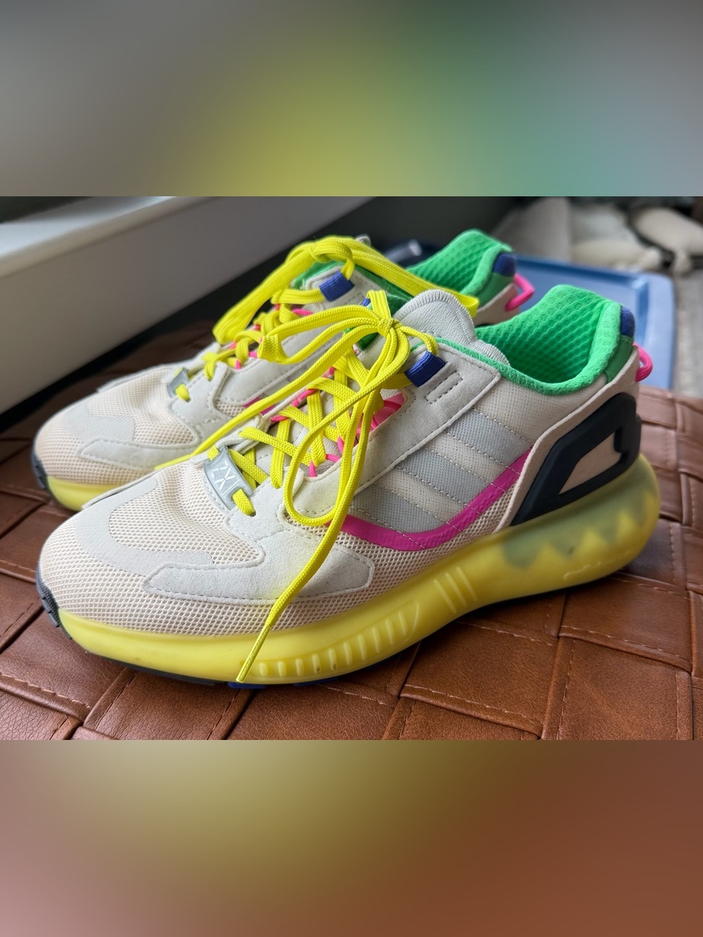 Adidas Originals Women's ZX 5K Boost sneakers Wonder White Acid Yellow colorway